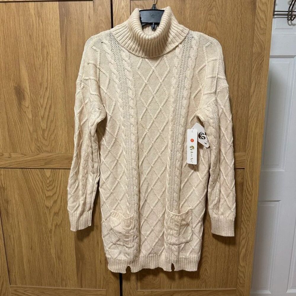 Liny Xin Women xl Cashmere Wool Aran Mongolian Knit Turtleneck Tunic Sweater